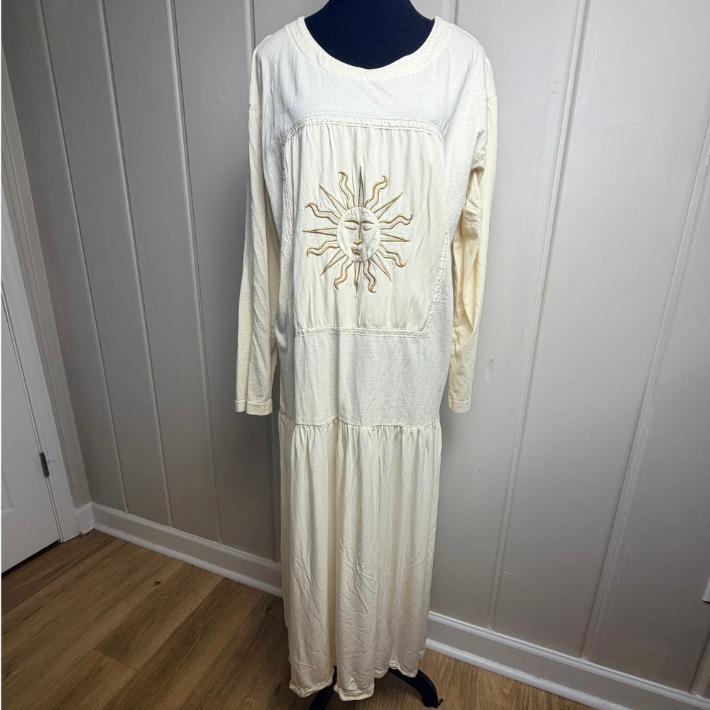 C.C. Collection Vintage Sun Embroidered Maxi Dress Cream Cotton Rayon Medium